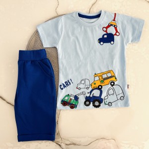 تیشرت و شلوارک ماشین آبی وچیون kids
