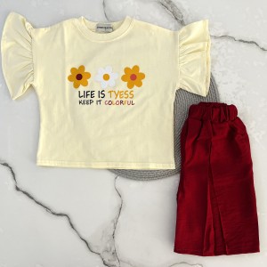 تیشرت و شلوارک فلور زرشکی kids