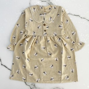 پیراهن گل گلی کرمی kids