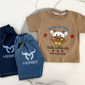 تیشرت و شلوارک جین گاو قهوه ای kids