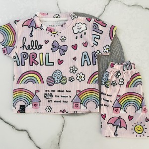 ست تیشرت شلوارک راحتی کبریتی رنگین کمان  kids