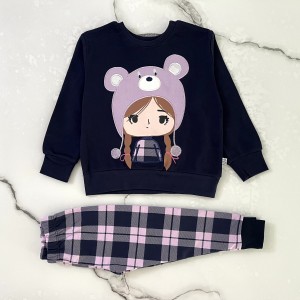 بلوز شلوار دختر کلاهدار سرمه ای وچیون kids