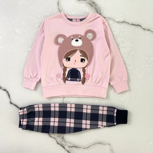 بلوز شلوار دختر کلاهدار صورتی وچیون kids