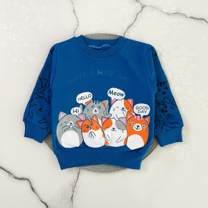 بلوز دورس گربه های خوشحال آبی kids