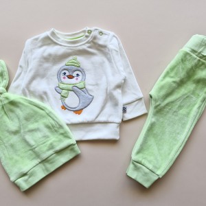 ست کلاهدار پاییزه مخمل پنگوئن سبز وچیون