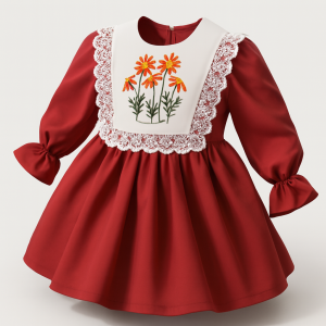 پیراهن یلدایی قرمز گل بابونه kids