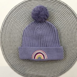 کلاه بافت رنگین کمان یاسی kids