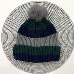 کلاه بافت راه راه سبزسرمه ای kids