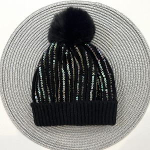 کلاه بافت مشکی پولک دار kids