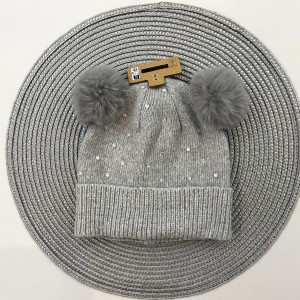 کلاه بافت دوپوم طوسی خالخالی kids