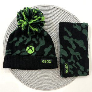 ست کلاه شال رینگی مشکی سبز kids