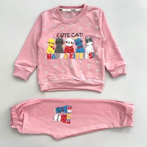 بلوز شلوار دورس گربه خوشحال صورتی  kids
