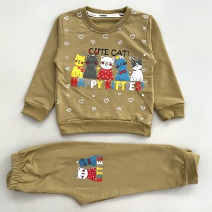 بلوز شلوار دورس گربه خوشحال خاکی kids