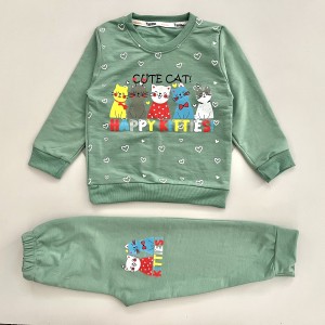 بلوز شلوار دورس گربه خوشحال سبز kids
