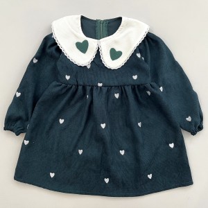 پیراهن مخمل کبریتی قلب سبز kids