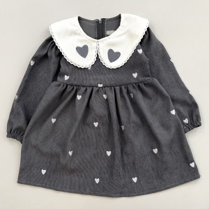 پیراهن مخمل کبریتی قلب طوسی kids