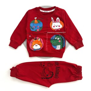 بلوز شلوار حیوانات زرشکی پوشانو kids