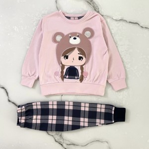 بلوز شلوار دختر کلاهدار بزرگ صورتی وچیون kids