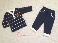 ست 2 تکه آستین بلند طرح سرمه ای راه راه