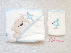 ست حوله و لیف طرح خرس و پرنده