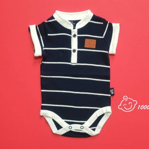 زیردکمه ای آستین کوتاه سرمه ای راه راه نیلی