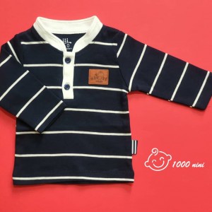 تی شرت آستین بلند طرح سرمه ای راه راه نیلی