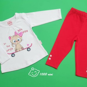 بلوز شلوار دخترانه طرح گربه مهتابیبی 3395