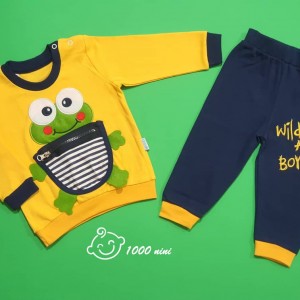 بلوز شلوار طرح قورباغه زرد مهتابیبی 3385