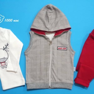 ست 3 تکه ژیله ای کلاه دار طرح گوزن مهتابیبی