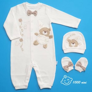 ست سرهمی دستکش و کلاه گلدوزی خرس مهتابیبی 3391