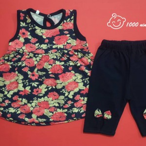 بلوز شلوارک گل پاپیون مهتابیبی 3514