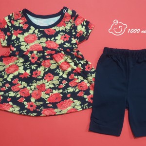 بلوز شلوارک گل سرمه ای مهتابیبی 3521