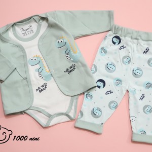 ست 3 تکه طرح دایناسور سبز آرین