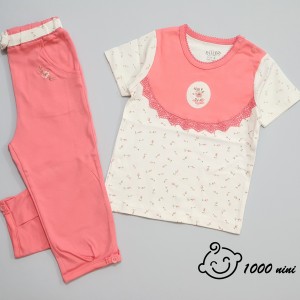 ست 2 تکه آستین کوتاه طرح قاب عکس نیلی