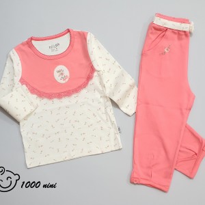 ست 2 تکه آستین بلند طرح قاب عکس نیلی