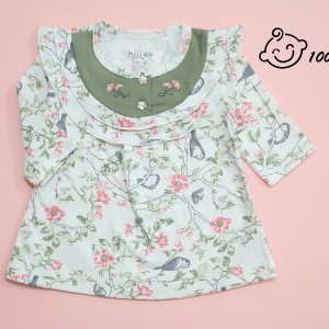 پیراهن آستین بلند طرح گنجشک نیلی