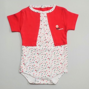 زیر دکمه ای آستین کوتاه گلدار قرمز تیکو