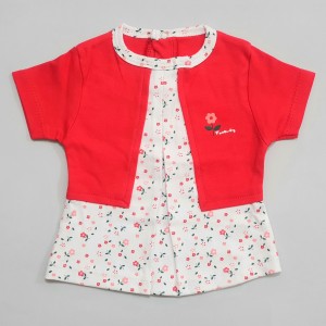 تی شرت آستین کوتاه گلدار قرمز تیکو