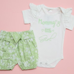 بادی  و شلوارک مجلسی سفید سبز آنیل