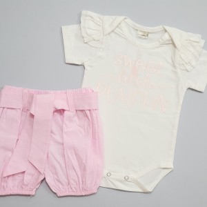 بادی  و شلوارک مجلسی سفید صورتی آنیل