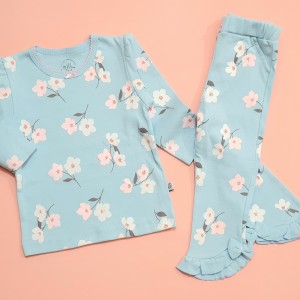 ست 2 تکه آستین بلند طرح لاولی نیلی