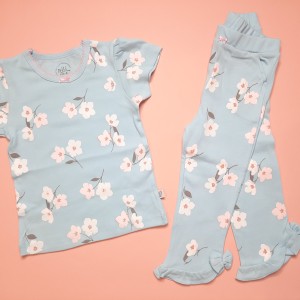 ست 2 تکه آستین کوتاه طرح لاولی نیلی