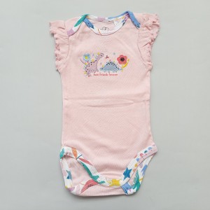 بادی آستین کوتاه دایناسور گلدوزی صورتی