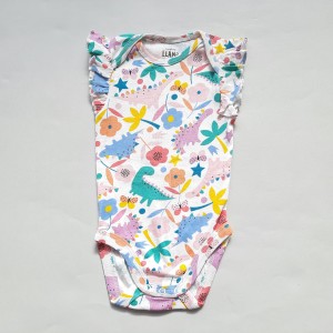 بادی آستین کوتاه تمام چاپ دایناسور و گل