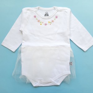 زیر دکمه ای آستین بلند توردار سفید لیدولند