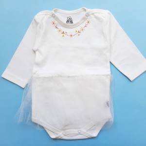 زیر دکمه ای آستین بلند توردار شیری لیدولند