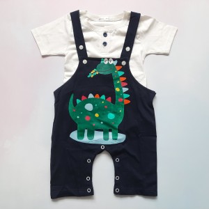 ست پیشبندی و تی شرت دایناسور سرمه ای آنیل