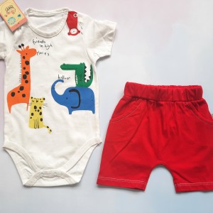 بادی آستین کوتاه و شلوارک باغ وحش سفید وچیون