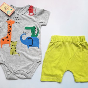 بادی آستین کوتاه و شلوارک باغ وحش طوسی وچیون