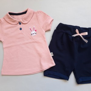 تی شرت جودون یقه ب ب و شلوارک صورتی وچیون